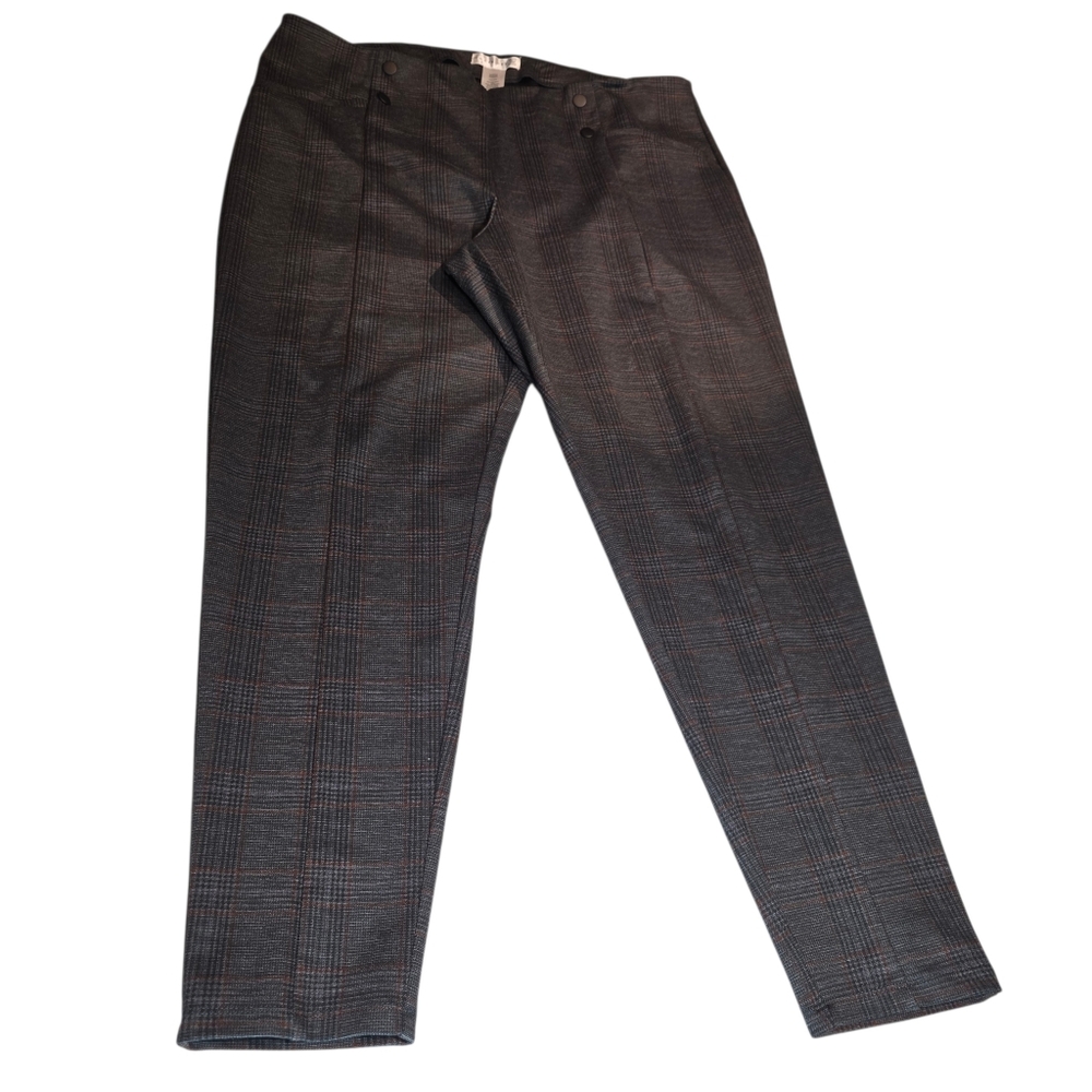 Retrology Gray Herringbone Plaid Pull On Trousers EUC XL